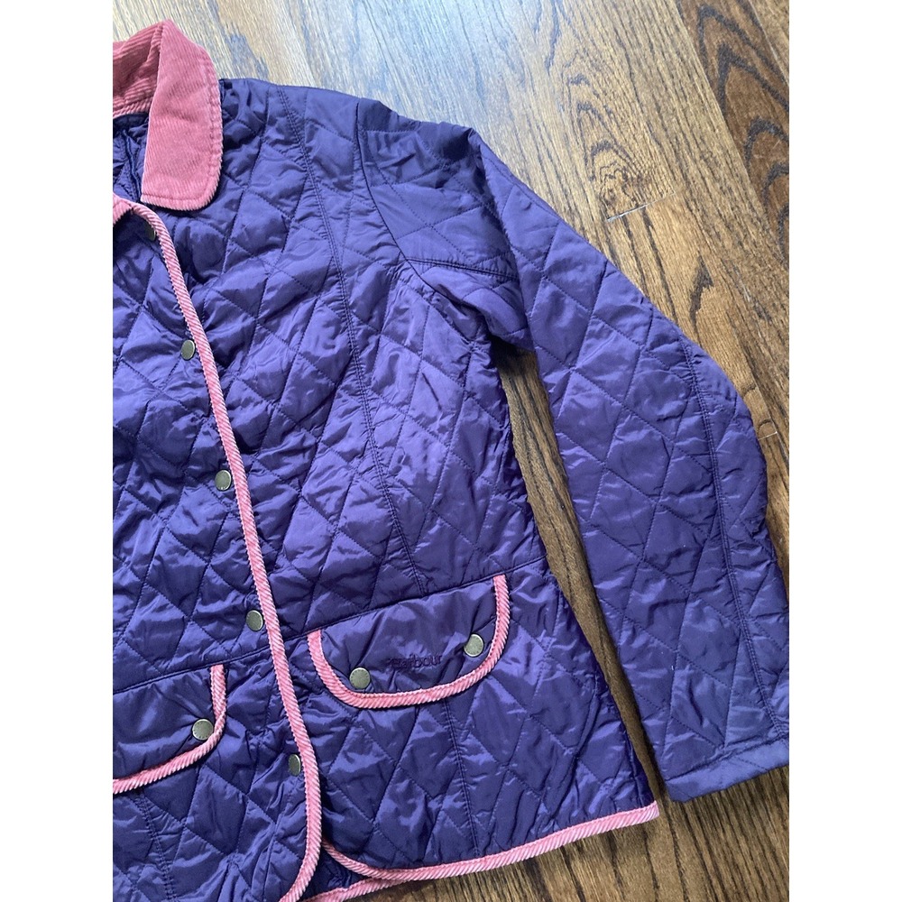 Barbour Jacket Women's Size 6 Quilted Purple Pink Corduroy Collar Snap Heritage - Picture 3 of 10